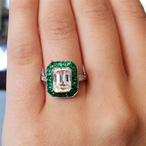 Platinum 2.51ct Emerald Cut Diamond Emerald Halo Engagement Ring