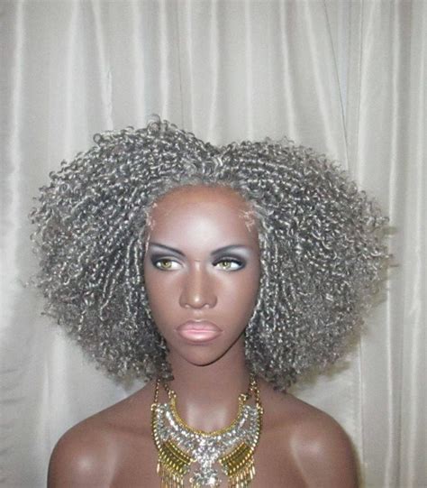 Gray Essence Wigs Kinky Curly Lace front Wig with Parting -E