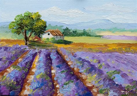 Lavender Field Oil Painting Original Art on Canvas Provence | Etsy