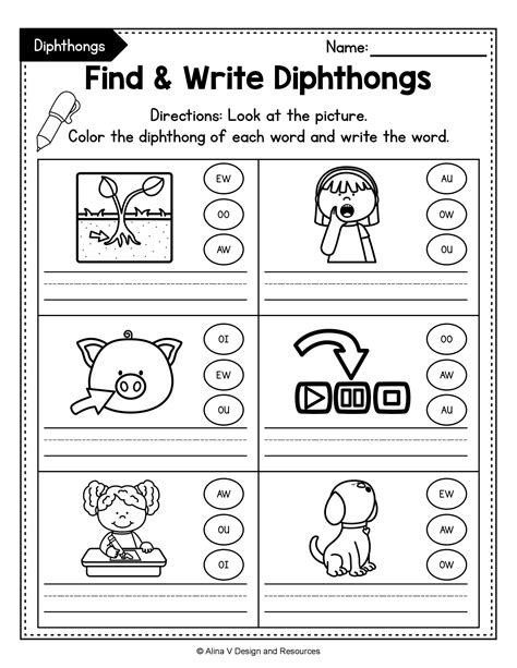 Diphthongs Worksheets Grade 2