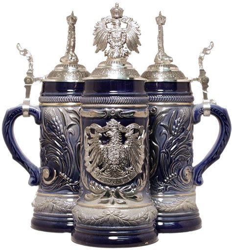 German Beer Stein - LE - Blue w/ Pewter Eagle .5L