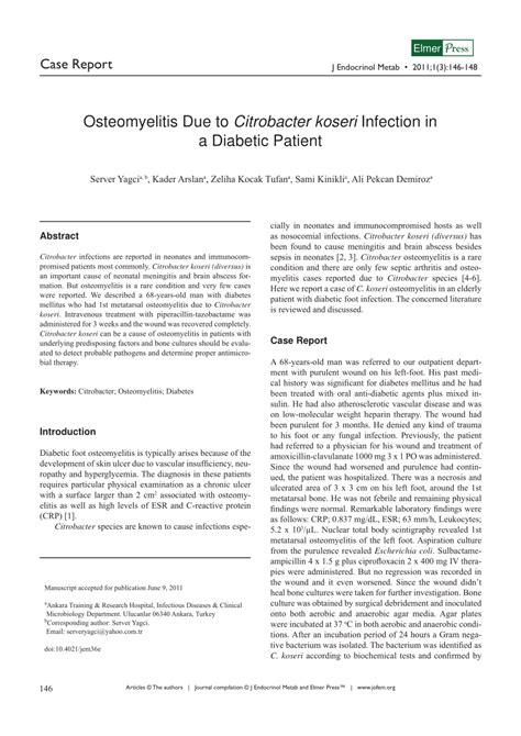 (PDF) Osteomyelitis Due to Citrobacter koseri Infection in a Diabetic ...