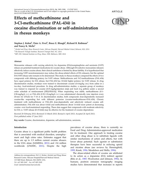 (PDF) Effects of methcathinone and 3-Cl-methcathinone (PAL-434) in ...