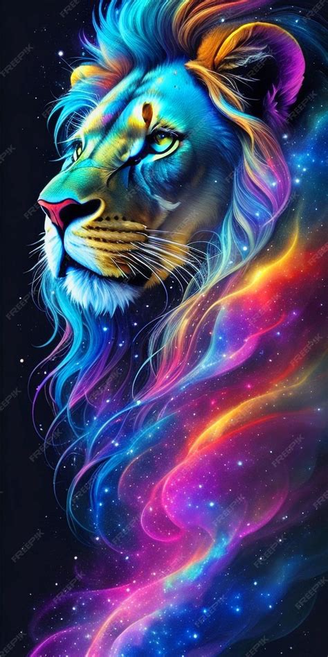 Premium AI Image | Lion art galaxies spirals space nebulae stars