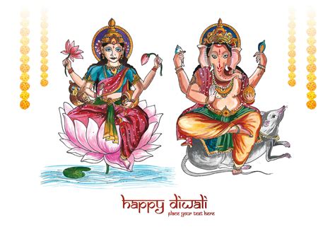 Beautiful celebration happy diwali for ganesh laxmi greeting card ...