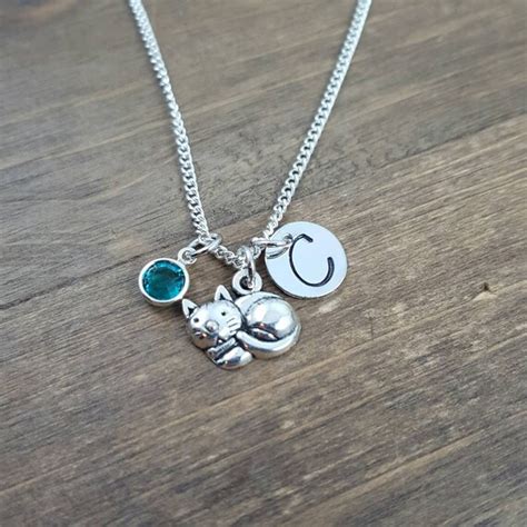 Personalized Cat Necklace Hand stamped Monogram Cat Necklace