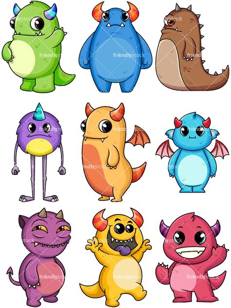 Cute Monsters Cartoon Vector Clipart - FriendlyStock