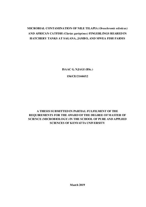 (PDF) Microbial Contamination of Nile Tilapia (Oreochromis Niloticus ...