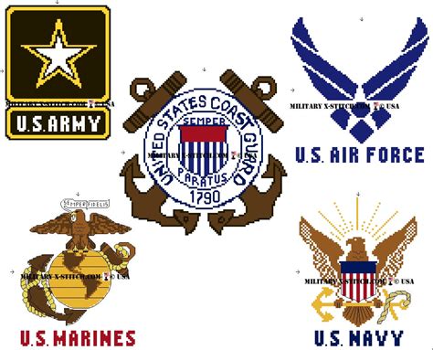 Five US Military Branches Logos – Military XStitch Com