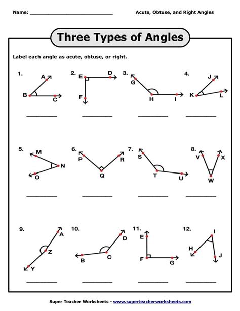 Acute Obtuse And Reflex Angles Worksheet - Janel Star