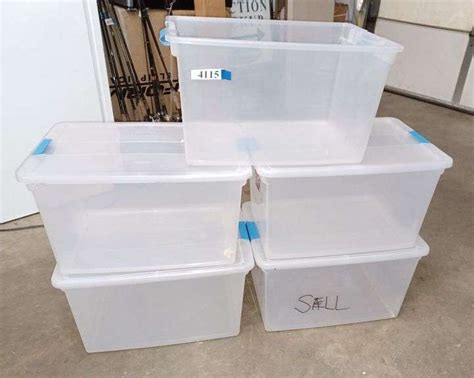 Five clear plastic storage tubs with four locking lids - Mark Van Hook ...