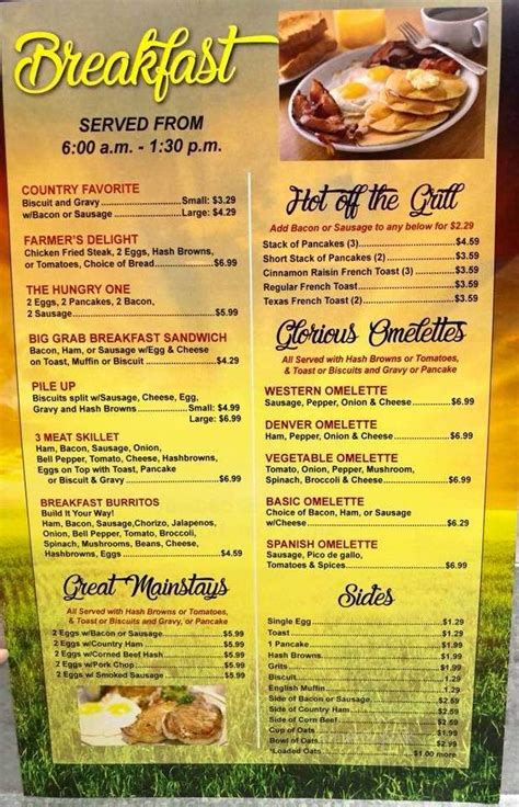 Menu of Sunrise Cafe in Altus, OK 73521