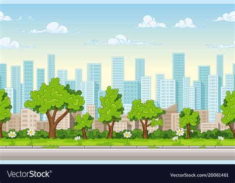 Seamless cartoon city background with separate Vector Image