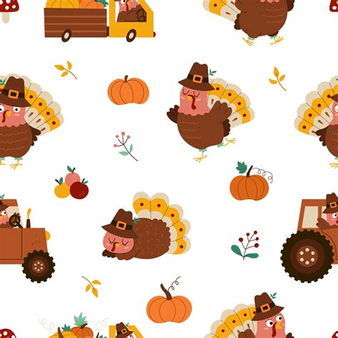 Vector Thanksgiving elements seamless pattern. Autumn repeat background ...