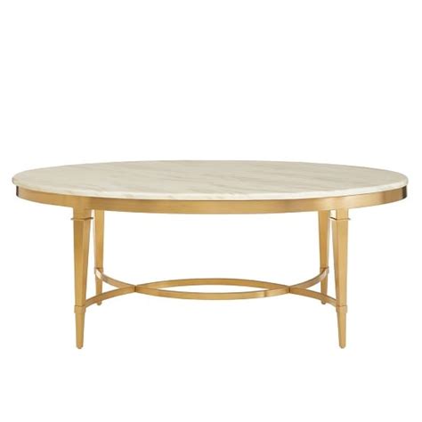 Alvara Marble Coffee Table Oval In White With Gold Finish Legs | FiF