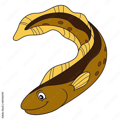 Eel cartoon style illustration with outline. Happy smiling face ...