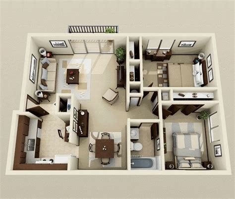 50 Two “2” Bedroom Apartment/House Plans in 2020 | Haus mit zwei ...