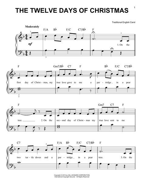 The Twelve Days Of Christmas sheet music by Traditional English Carol ...