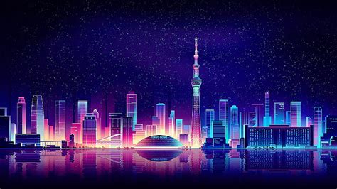 Online crop | HD wallpaper: stars, fantasy city, art, starry, neon art ...