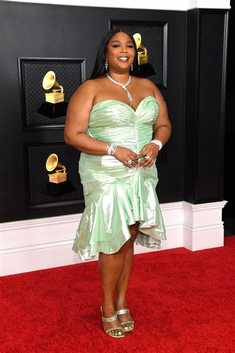 Lizzo Goes Bold in a Ruched Green Dress & Sandals at the Grammys 2021 ...