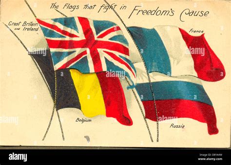 World War One patriotic postcard of allied flags Stock Photo, Royalty ...