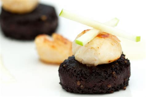 Recipe: Seared scallops on black pudding with cauliflower puree and ...