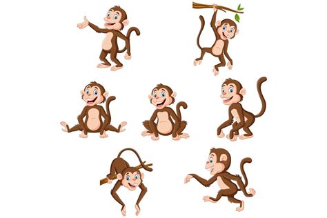 Cartoon Monkeys Clip Art Set Graphic By tigatelu | TheHungryJPEG