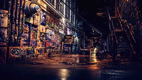 Graffiti Wall at Night - 4K Wallpaper