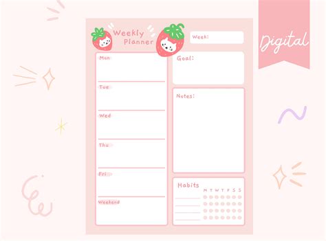 Strawberry Weekly Planner Printable, Download and Print at Home, Cute ...