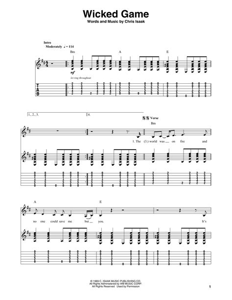 Wicked Game Sheet Music | Chris Isaak | Guitar Tab (Single Guitar)