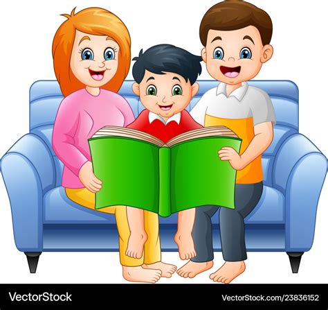 Cartoon happy family reading a book Royalty Free Vector