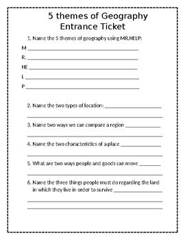 5 themes of geography worksheets