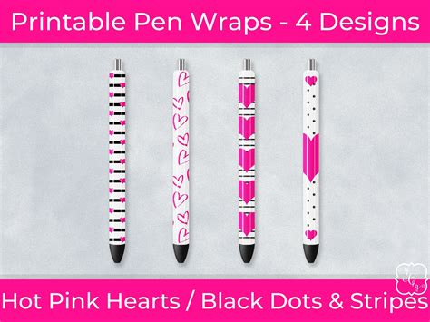 PRINTABLE Pen Wrap Set Glitter Pen Wrap Epoxy Pen Wrap Hot Pink Hearts ...