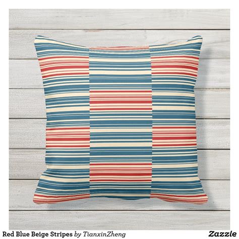 Red Blue Beige Stripes Outdoor Pillow | Zazzle.com | Striped outdoor ...