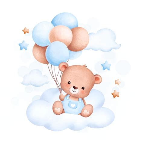 Premium Vector | Watercolor Illustration Cute baby bear and balloons ...