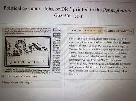 Political cartoon: "Join, or Die," printed in the | Chegg.com