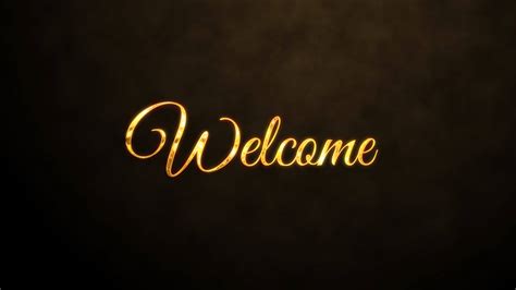 Welcome letter text animation with ink drops on gold effect. White ...