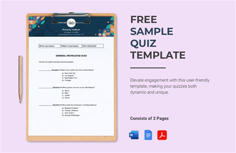 Free Sample Quiz Template - Download in Word, Google Docs, PDF ...