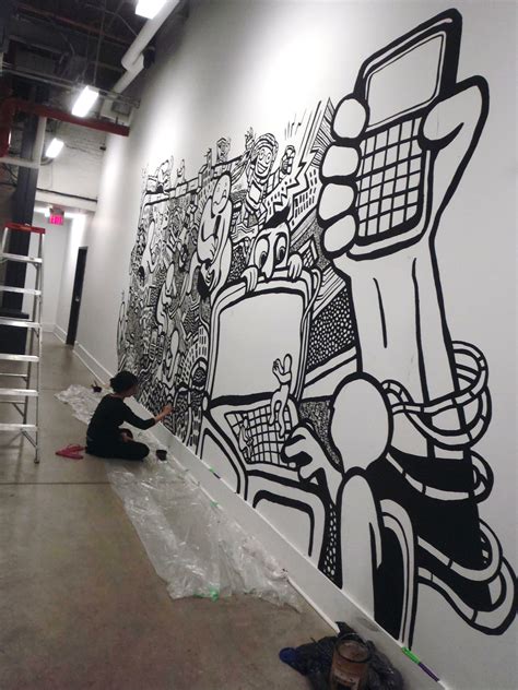 black and white illustrated mural | Black and White Art Graffiti Murals ...