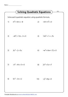 Solving Using The Quadratic Formula Worksheet