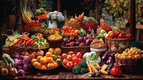 Premium AI Image | a display of vegetables including a basket including ...