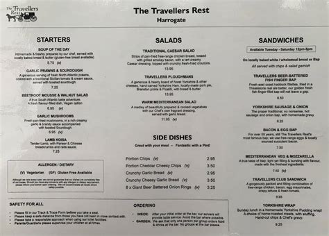 Menu at The Travellers Rest pub & bar, Harrogate, Crimple Ln