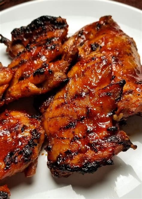 Grilled Spicy BBQ Chicken Thighs | Recipe | Grilled bbq chicken, Bbq ...