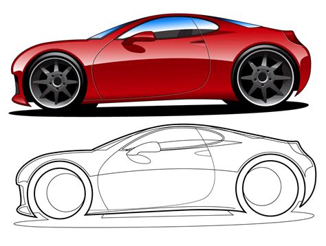 Side view vector line drawing of a Nissan GT-R – TrashedGraphics