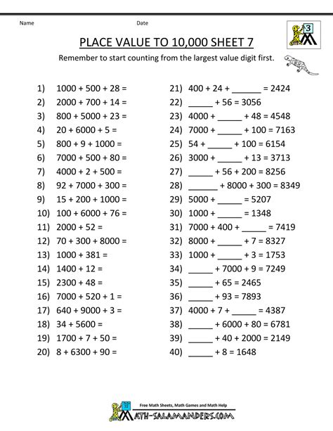 Math Worksheets Place Value 3rd Grade