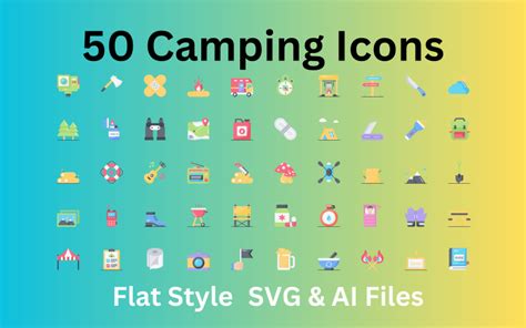 Camping Icon Set 50 Flat Icons - SVG And AI File