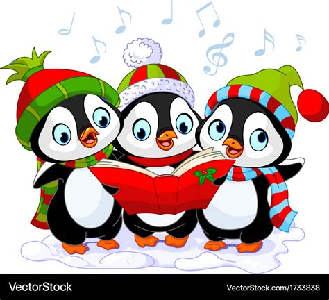 Christmas carolers penguins Royalty Free Vector Image