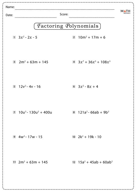 Factoring Polynomials Worksheets with Answer Key