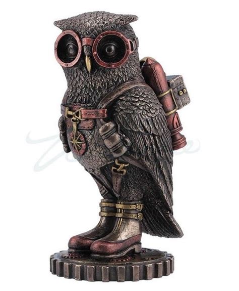 Statues Steampunk Owl With Jetpack Statue Sculpture on Gears | Owl bird ...