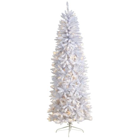 7’ Slim White Artificial Christmas Tree with 300 Warm White LED Lights ...